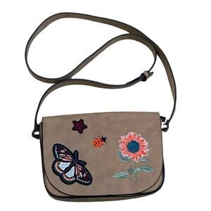 PARFOIS TAN BUTTERFLY FLORAL EMBROIDERED SHOULDER BAG NWOT